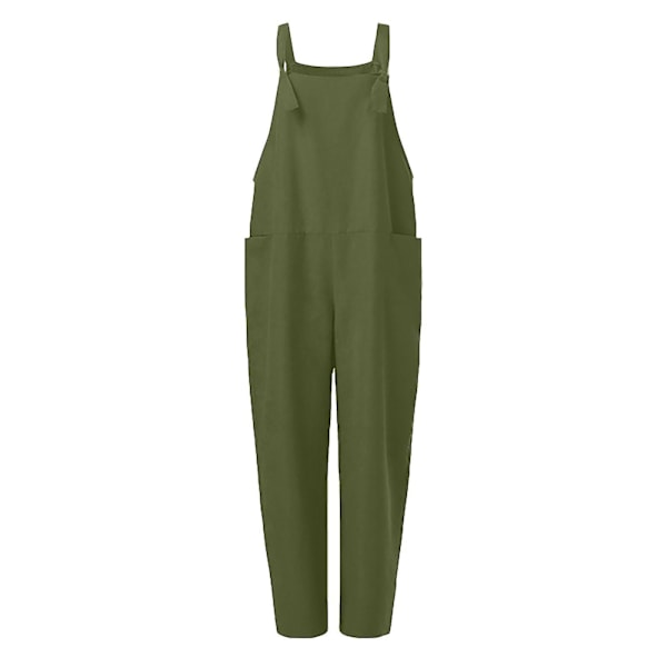 Lös bomull och linne damgröna overaller jumpsuit