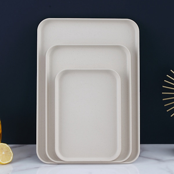 Kök Serveringsbricka Vetehalm Rektangulär nordisk stil Cupcake Frukt Snack Tebricka för hemmakontor Restaurang Beige S (Ca 25x17cm / 9,8x6,7in)