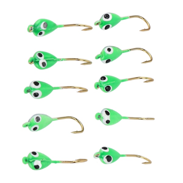 10 Styck Isfiske Jiggar Hullingförsedda Vinter Jigging Lures Mini Krok Tillbehör Grön grodyngel Form