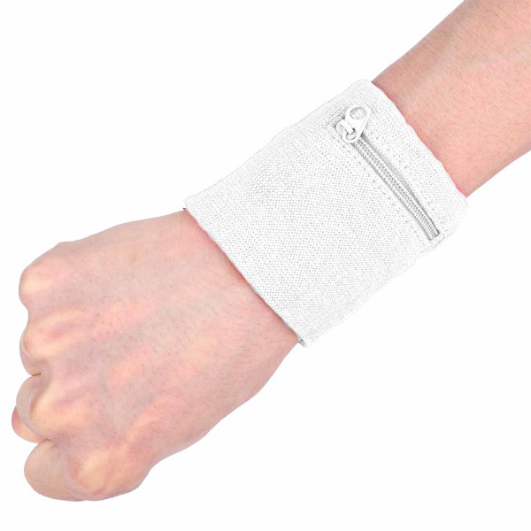 Unisex Armbånd Myntnøgler Opbevaring Lynlås Lomme Sport Håndleds Pung Gym Løbetur (Hvid)