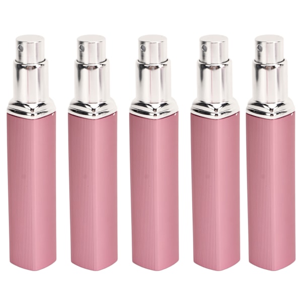 5 st Resesprayflaskor Eletrolytisk aluminium 12 ml påfyllningsbara parfymflaskor Slitstark parfymförstörare med fickor för resande camping Rosa