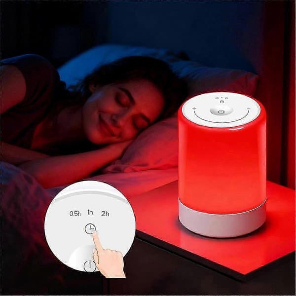 Rød lysterapi søvnpære, 670nm rød natlampe, touchkontrol søvnhjælp sollyslampe