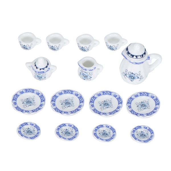 1:12 Dockhus Kök Miniatyr 15st Porslin Blomma Tekopp Set Dekor Collection (#1)