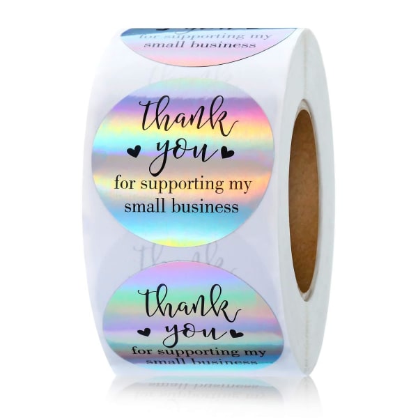 500 stycken Tack för att du stödjer mina småföretagsklistermärken Rullklistermärken Självhäftande holografiska klistermärken Rainbow-klistermärken
