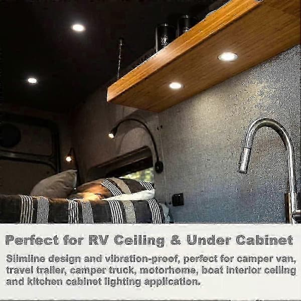 4 x 12V dæmpbare LED-downlights til campingvogn, sorte, 3200K, varmhvide, til badeværelsesbrug