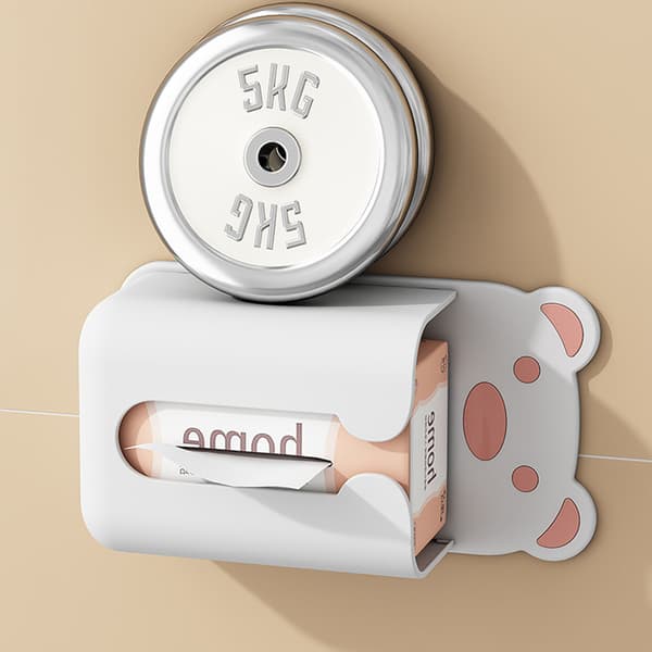 Wall Mounted Tissue Box Punch Free Cute Bear Pattern Plastic Tissue Dispenser for Home Bathroom White Bear Pink