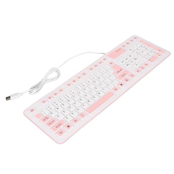 Foldable Silicone Keyboard 106 Keys Waterproof Dustproof Foldable USB Wired Silent Silicone Keyboard for PC Laptop Gaming Pink