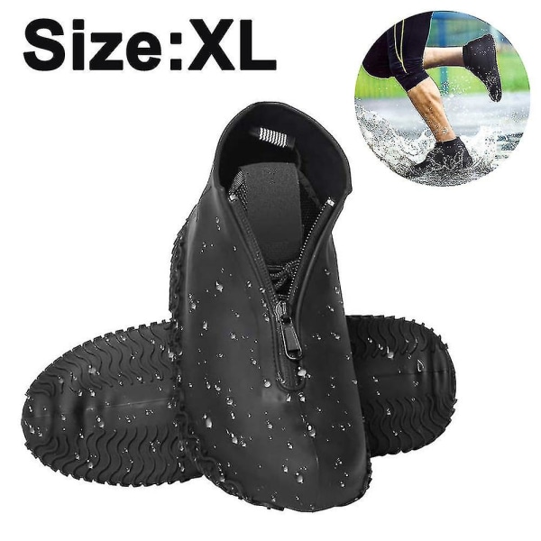 Vattentät silikon skoöverdrag, återanvändbara hopfällbara halkfria regnskoöverdrag med dragkedja, skoskydd Överdragsskor Regngaloscher för barn, män och kvinnor Black XL