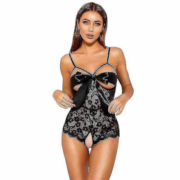 Seductive Lace Lingerie Set for Women - Deep V Neck Bow Pajama Set