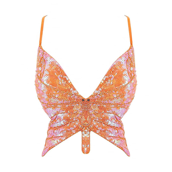 Perhonen-helmi V-kaula Crop Top - Naisten Seksikäs Selästä Avoin Klubi Asuste - Festivaali Rintaliivi Top 2022