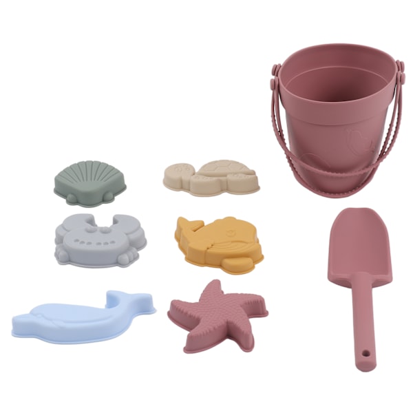 Silikon strandleksaker Babysand Leksaker Setet innehåller silikonhink Djurmodell Sandskyffel StringBrick Red