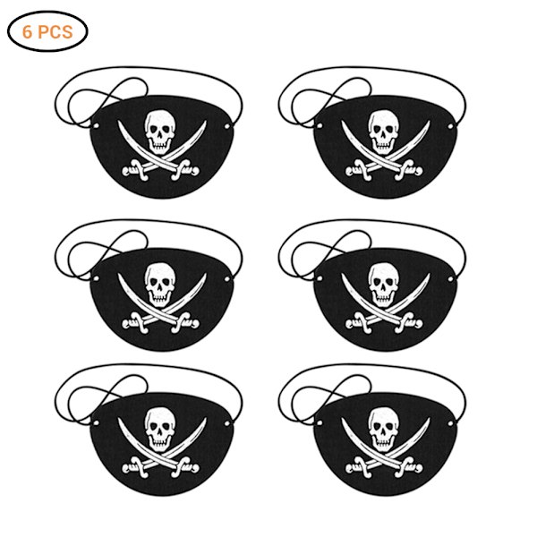 6 stk Piratøye-lapper Filt Ett Øye Skjelett Kaptein Øye-lapper for Halloween Jul Pirat Temafest