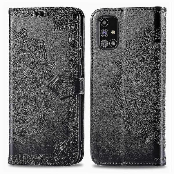Horisontalt læretui med preget mandalablomst Black For Galaxy M31s
