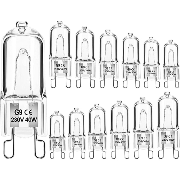 12st G9 halogenlampor,g9 40w halogenlampor Klar kapsellampa Dimbar 230v varmvita lampor för ugn Mikrovågsugn