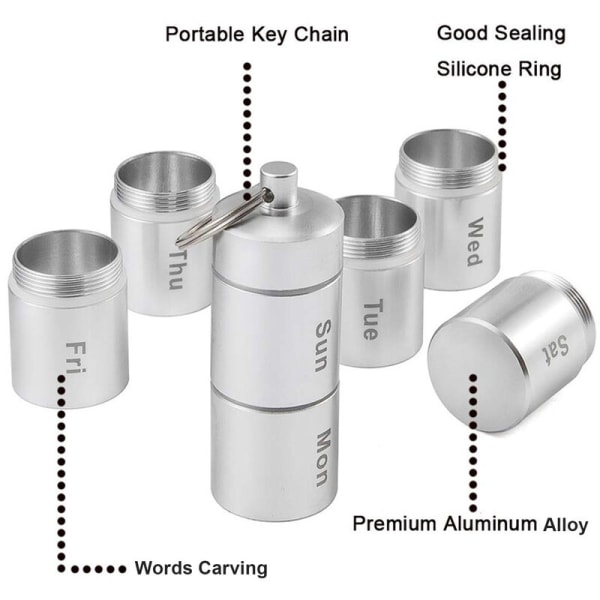 Pilleæske i aluminiumslegering forseglet og vandtæt i 7 dage. Pilleopbevaringsboks