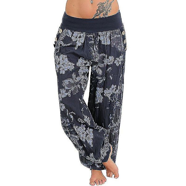 Paintetut tummansiniset naisten leveät harem-housut 3XL