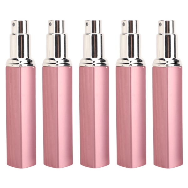 5 st Resesprayflaskor Eletrolytisk aluminium 12 ml påfyllningsbara parfymflaskor Slitstark parfymförstörare med fickor för resande camping Rosa