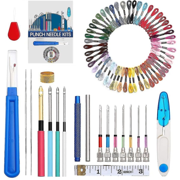 71 stk Punch Needle Sett, Brodery Stitching Pen Kit Punch Needle Craft Tool Set For Broderi Supplies Floss Poking Cross Stitching Nybegynnere