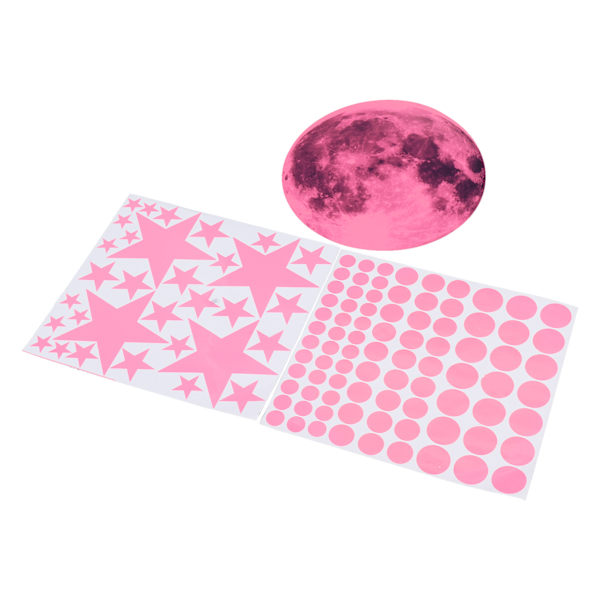 Glow in The Dark Väggdekor Luminous Moon Star Dot Väggdekaler Väggdekor Dekor för sovrum Vardagsrum Rosa