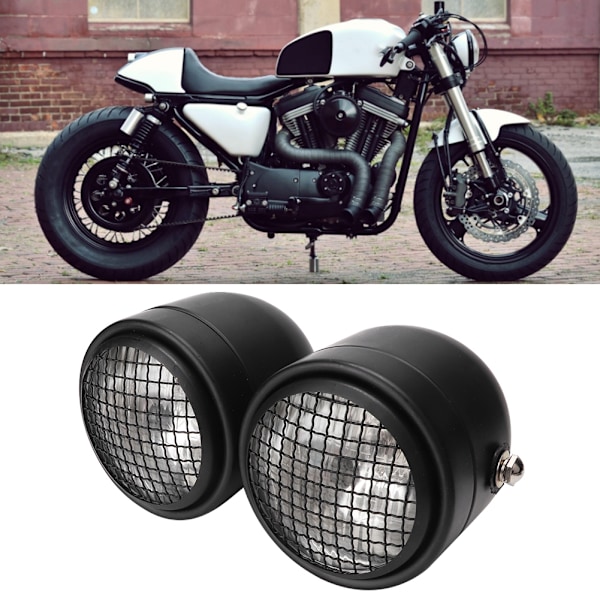 Universal Motorcykel 8.5in Jern Forlygte Dobbelt Twin Rundt Forlygte (Sort Gitter Hvid)