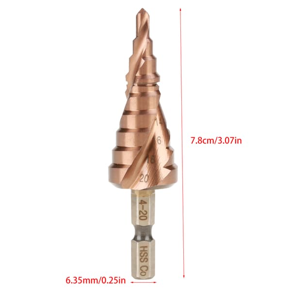 Snabbstål Hex Skaft Spiralspår Steg Kobolt Borr 4-20mm