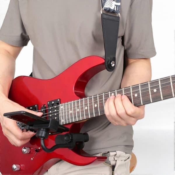 Mobilhållare för elgitarr, justerbart roterbart fäste för gitarr, ukulele, notställ för videoinspelning Black