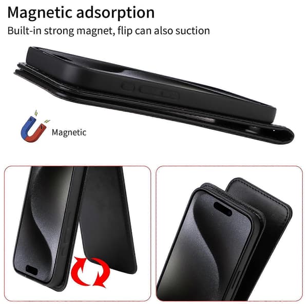 Magnetiskt vertikalt flip-telefonfodral i läder Black