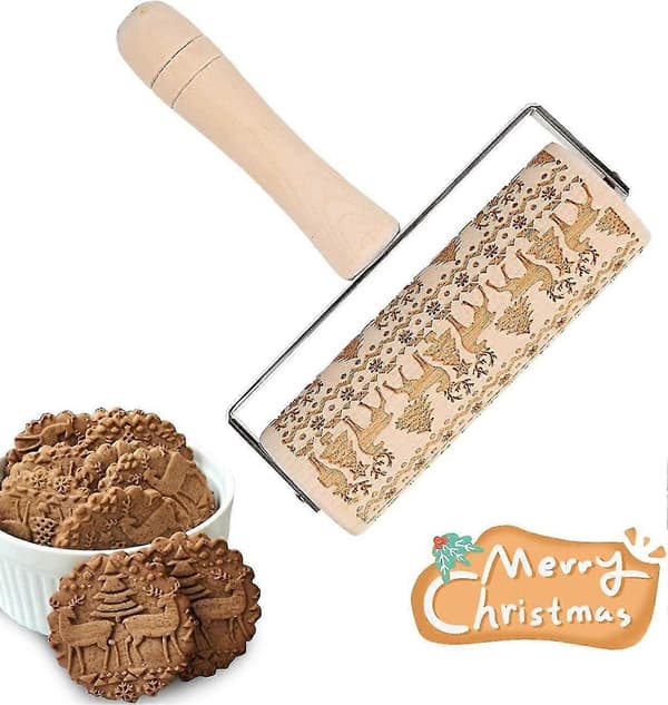 Julekjevle i tre, Trekjevle for baking av pregede kaker, 3D-trekjevle, Preget kjevle, Gravert kjevle