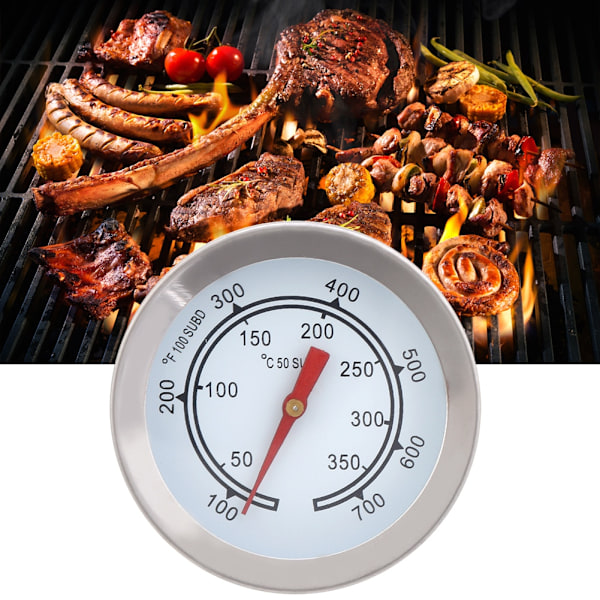 100~700℉ Grilltermometer i rustfritt stål Temperaturmåler Analog urskive Dobbel skala