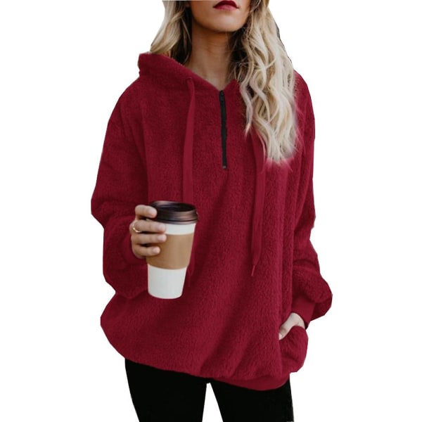 Hoodie i fleece med dragkedja för kvinnor Red XL