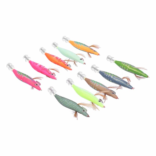 10 stk Squid Jig Hook Hard Fiskeagn Luminous Wood Fiske Reker Lure Bait Kit
