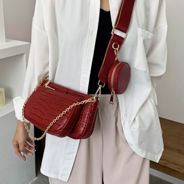 3 i 1 crossbody axelväska för kvinnor Slitstark bärbar reptålig PU-läder underarmsväska Multi Pochette