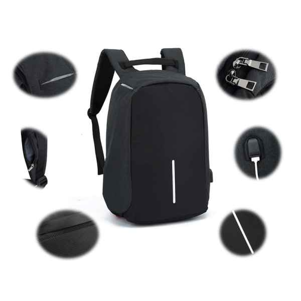Tyverisikring bærbar rygsæk med USB-opladningsport Passer til 15,6 tommer bærbar