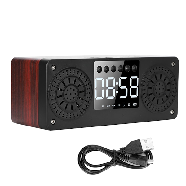 Bluetooth Mini Trådlös Väckarklocka Utomhus Portabel Plugin Kort Bass Musik Högtalare (Röd Träådring)