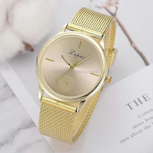 lvpai Enkel Damklocka med Quartz Mesh-rem Gold
