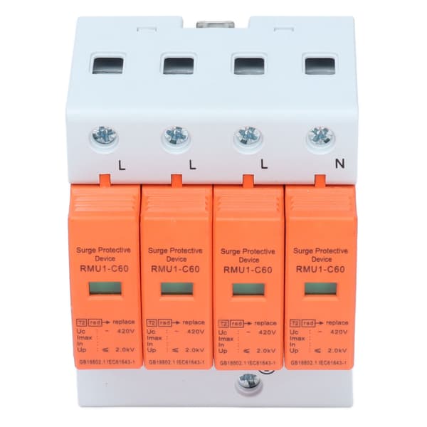4P Surge Protective Device DIN Rail Mounting Protector with Indicator AC 420V RMU1-C60Imax:60kA