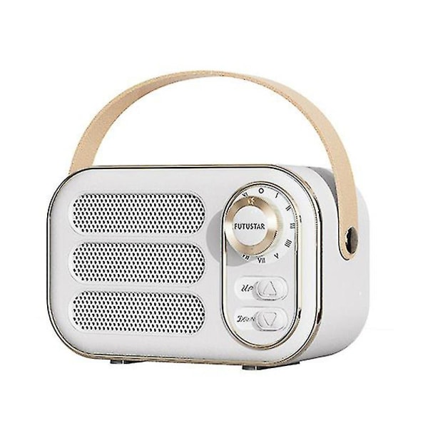 Bærbar musikkspiller Bluetooth trådløs Mini Retro oppladbar høyttaler Radio Utendørs reiser White