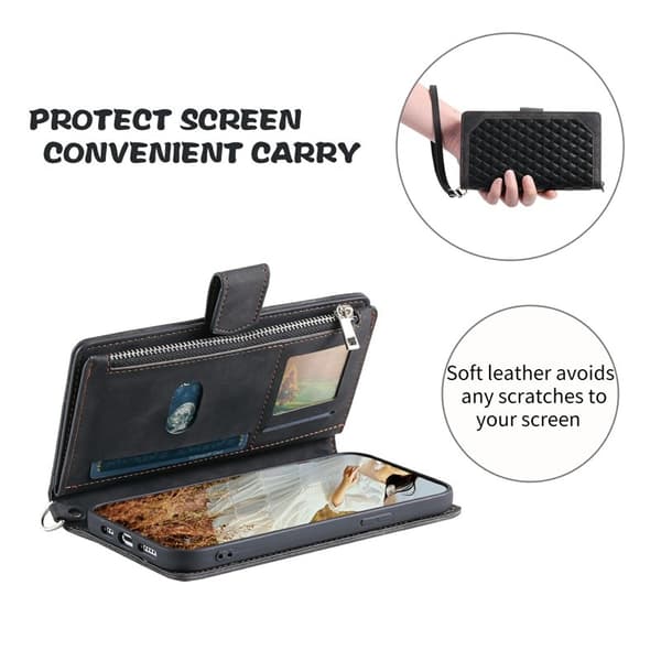 Samsung Galaxy S26 Ultra Wallet Case Rhombus Stitching Line Kunstlæder Sort