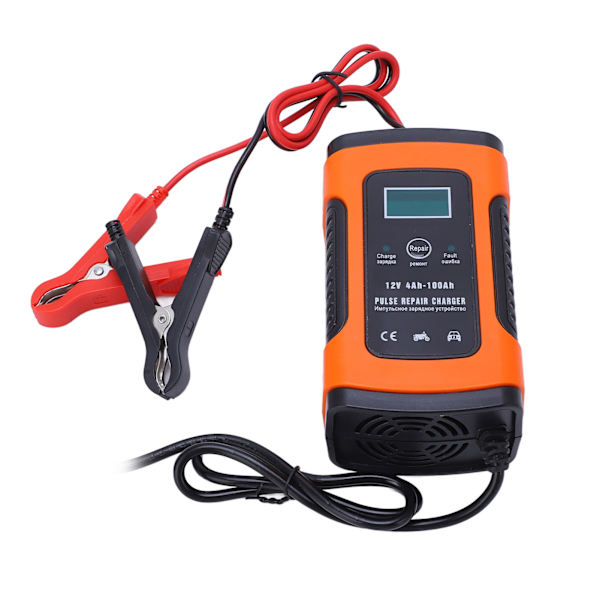 3-stegs automatisk smart batteriladdare LCD-skärm Multifunktionell laddare AC100‑240V för elfordon EU-kontakt