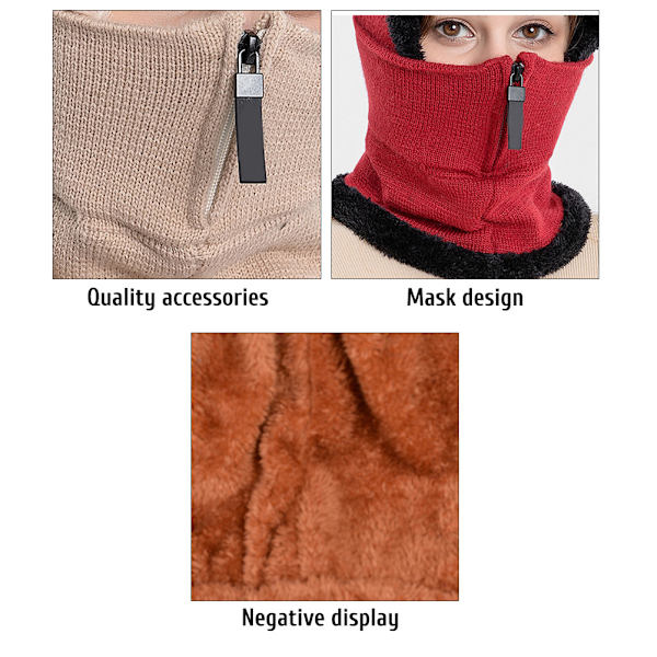 Vinterstrikket lue Scarfsett Lue Glidelås Scarf Øreklaff Fleecefôret ski Vindtett termisk lue Halsvarmer for kvinner Menn Ski Sykling