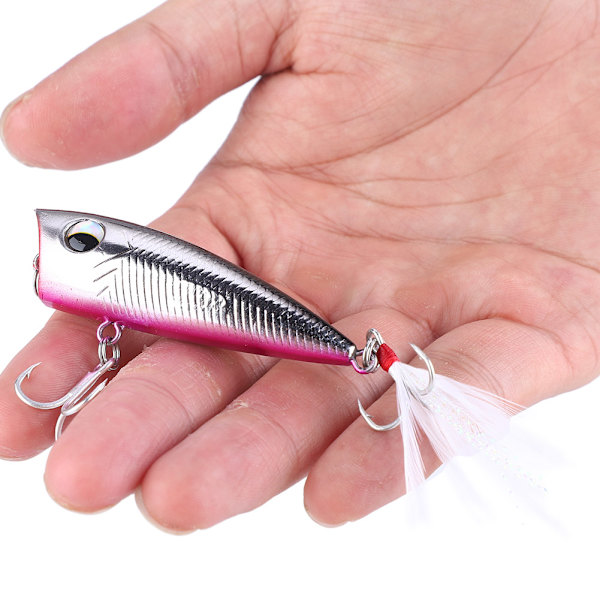 Artificiellt fiske Hårt bete Diskantkrok Flytande Popper Fiskedrag Tillbehör (silver+svart)