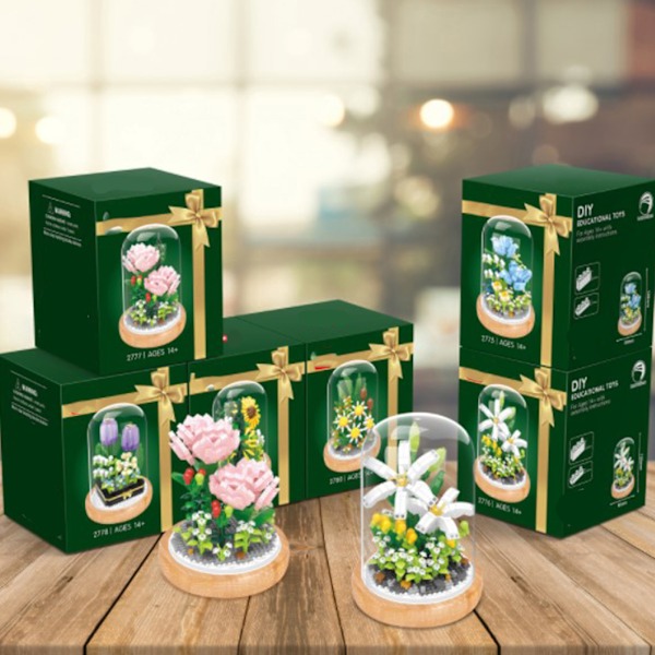 Blombukett Byggsats Konstgjorda blommor Byggstensleksaker för DIY Heminredning Alla hjärtans presenter