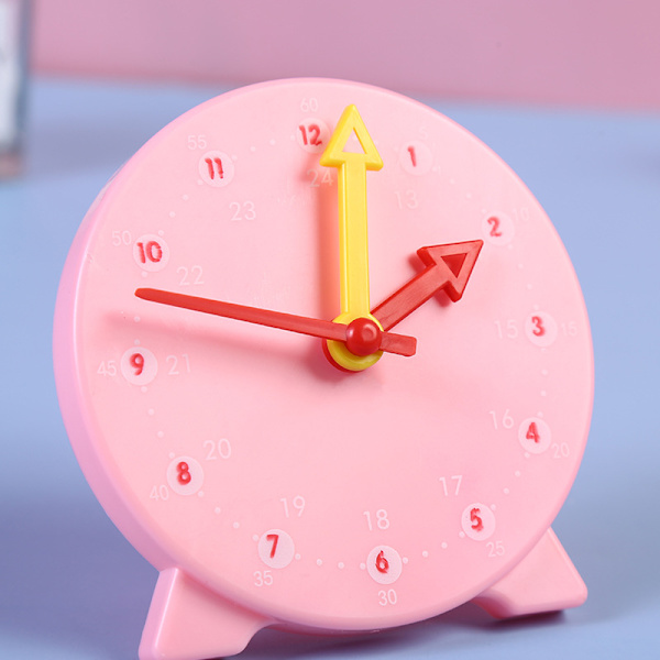 Klocka Lärmedel Inlärningsmodell Leksak Elever Barn Kognitivt tidsverktyg 3-pekare länkage 24-timmarssystem 10 cm Rosa