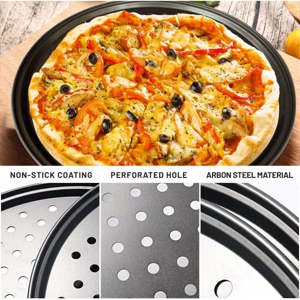 AGILITY, AGILITY Sett med 3 runde perforerade pizzapannor Non-stick pizzapannor i kolstål 26cm/28cm/32cm