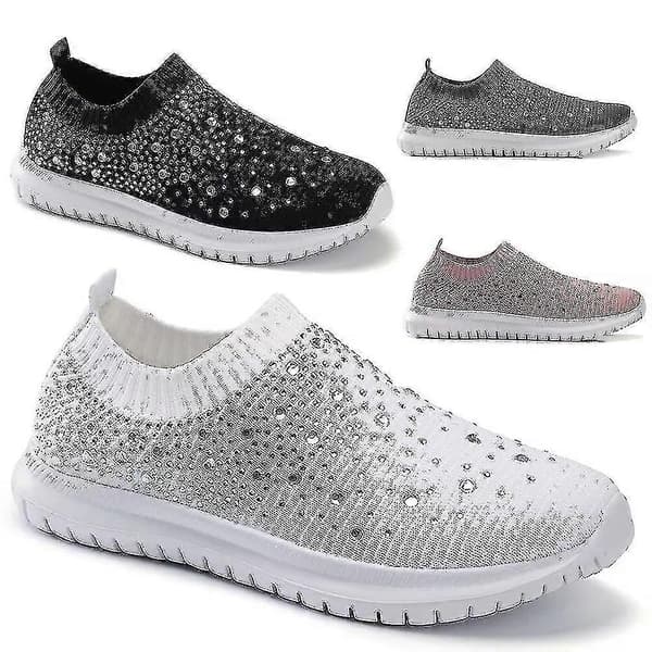 Damesko med glitrende glitter og slip-on-mønster, komfortable og lette sko white 35