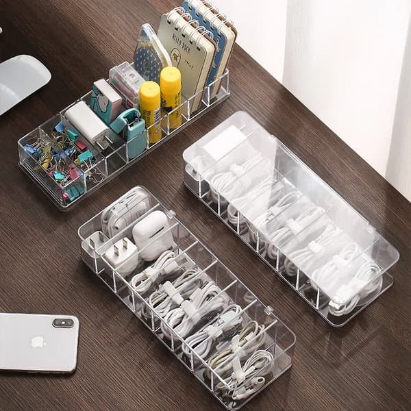 Transparent kabelopbevaringsboks Datakabel Opladerledning Organisering 26x9x5.5cm-with cover