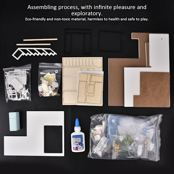 DIY Miniatyr Modern Byggnadsmodell Trähus Montering Dockhus Kit Leksak Present