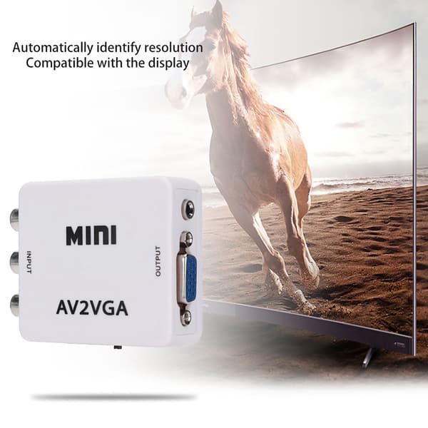 Mini komposit AV til VGA-adapter TV-boks Audio Video Konverterer - Hvit
