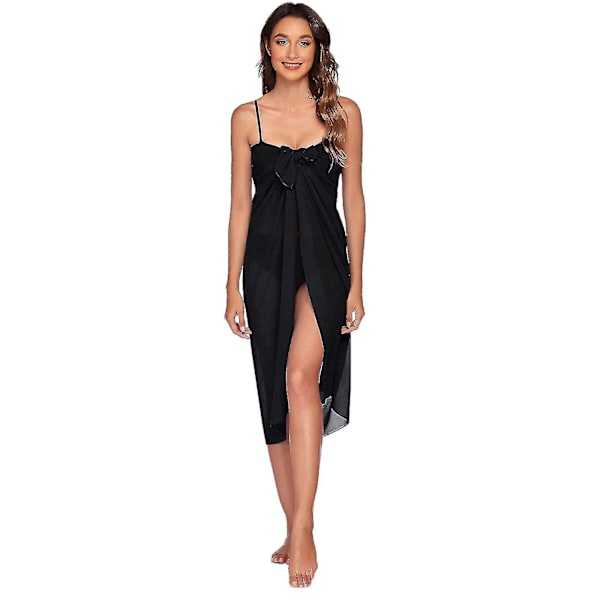 Elegant Sort Chiffon Strandkjole til Kvinder