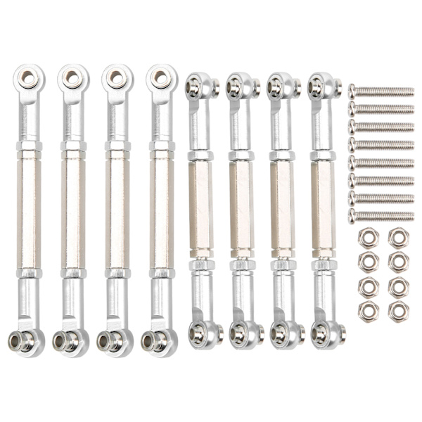 8 stk oppgradering metall trekkstang Styrestang for WPL/MN/Feiyu 1/16 RC Bildeler Sølv